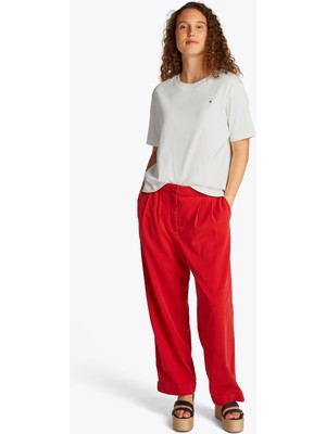 Tommy Hilfiger Bisiklet Yaka Beyaz Kadın T-Shirt WW0WW46158YBL