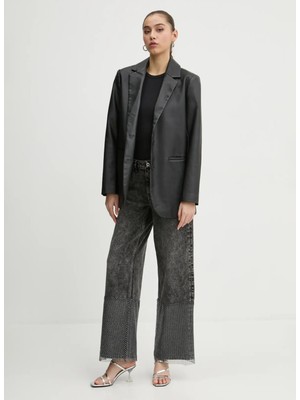 Karl Lagerfeld Jeans Yüksek Bel Düz Paça Bol Kesim Antrasit Kadın Denim Pantolon A1W10039