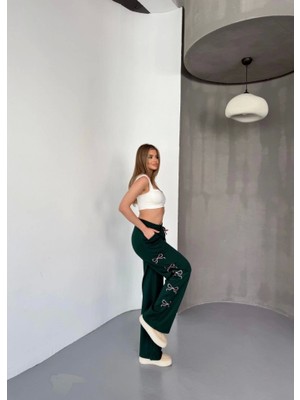 Passense Osy Modal Yumuşak Dokulu Kumaş Nakış Işlemeli Rahat Bol Paça Eşofman Pantalon - Haki