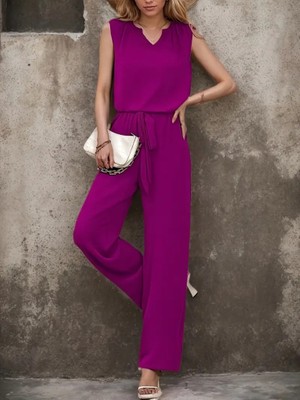 Passense Kadın Kolsuz V Yakalı Aerobin Bluz ve Belden Kuşaklı Pantolon Ikili Takım