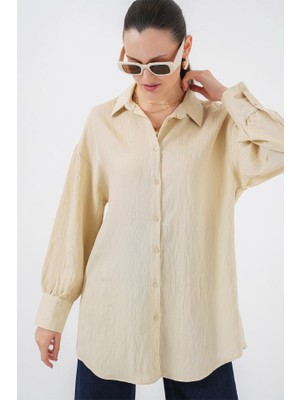 Passense Çizgili Uzun Gömlek Tunik 5963 - Krem