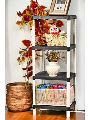 4 Raflı Ahşap Desenli Dekoratif Raf Ünitesi, Genişlik 38 Cm, Derinlik 29 Cm, Yükseklik 100 cm