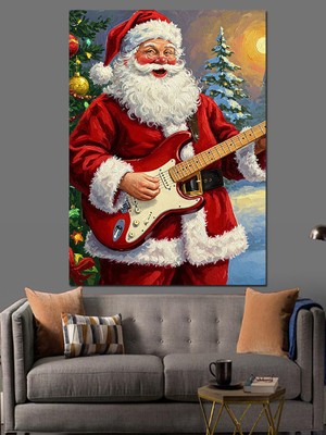 Ekart Noel Baba Rock Konserinde Dekoratif Kanvas - Mdf Ahşap Tablo
