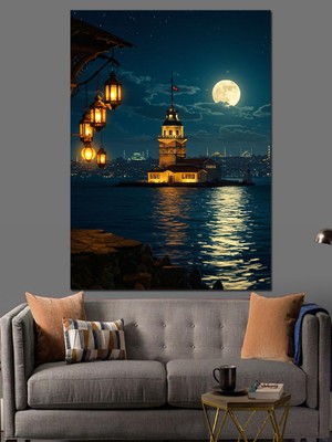 Tablomega Ay Işığında Kız Kulesi Dekoratif Kanvas - Mdf Ahşap Tablo