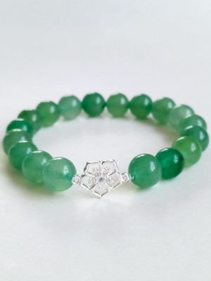 18 Ayar Altın Kaplama Aventurin Doğal Taşlı Lotus Çiçek Tasarım Kadın Gümüş Bileklik