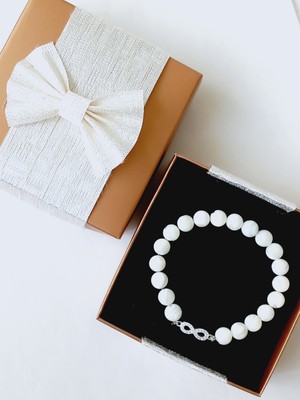 18 Ayar Altın Kaplama Sedef Doğal Taşlı Sonsuzluk Tasarım Kadın Gümüş Bileklik