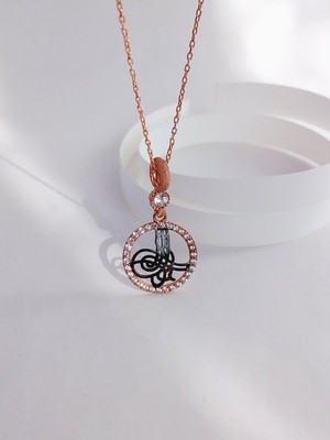 18 Ayar Altın Kaplama Rose Osmanlı Tuğra Tasarım Kadın Gümüş Kolye