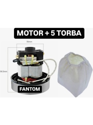 Fantom Pratic P1200 Uyumlu Süpürge Motoru ve 5li Toz Torbası Pratik P 1200