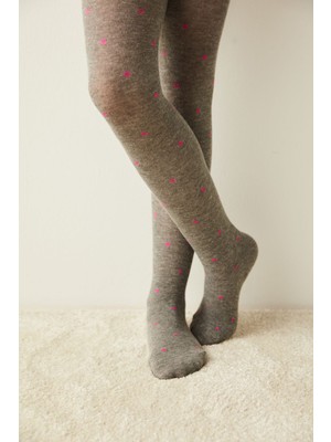 Penti Kül Rengi Kız Çocuk Pembe Desenli Külotlu Çorap