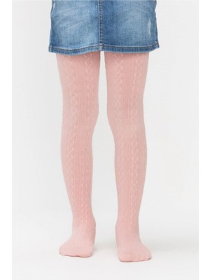 Penti Kız Çocuk Kestane Rengi Triko Kendinden Desenli Kalın Külotlu Okul Çorabı