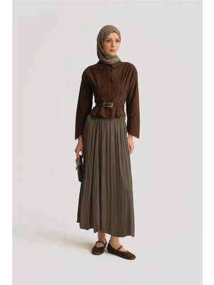 Armine Kırışık Saten Etek  25YH5601 Haki