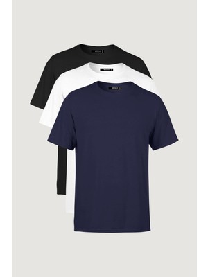 Erkek Çok Renkli T- Shirt Regular Fit Rahat Kesim Bisiklet Yaka 3'lü Basic Tişört Paketi