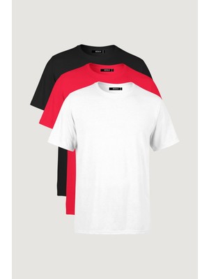 Erkek Çok Renkli T- Shirt Regular Fit Rahat Kesim Bisiklet Yaka 3'lü Basic Tişört Paketi