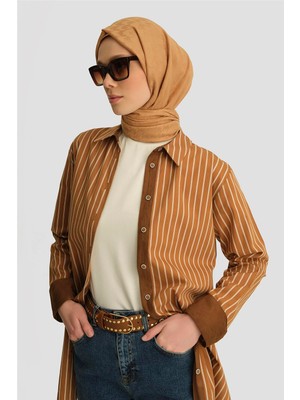 Armine Çizgili Tunik ORTD9438 Mocha