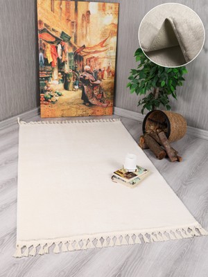 My Evilla Modern Dekoratif Örgü Saçaklı Puffy Peluş Halı Yolluk