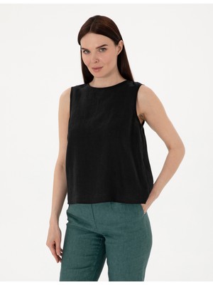 Pierre Cardin Kadın Siyah Regular Fit Keten Bluz 50309346-VR046