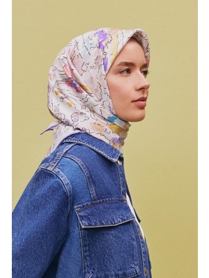 Armine Obje Desenli Saf İpek Twill Eşarp 9349D 03