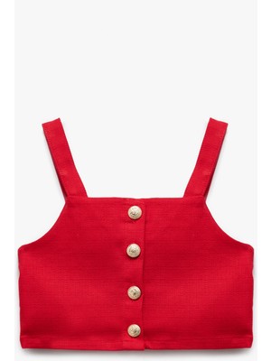 Koton Düğme Detaylı Pamuklu Kare Yaka Askılı Crop Bluz