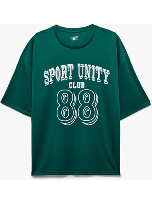 Koton Yarım Kollu Bisiklet Yaka Kolej Baskılı Oversize Spor Tişört