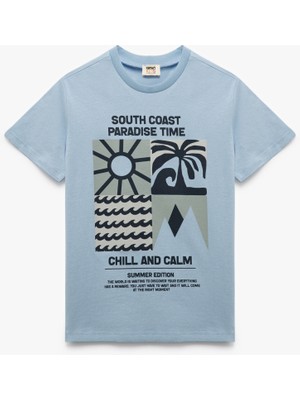 Koton Pamuklu Bisiklet Yaka Kısa Kollu Yaz Temalı Baskılı Tişört