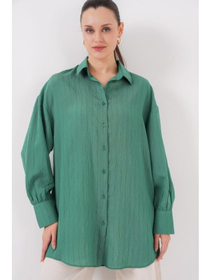 La Mode Istanbul Çizgili Uzun Gömlek Tunik 5963 - Zümrüt Yeşili