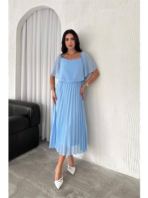 Dipmoda Kadın Madonna Yaka Piliseli Şifon Elbise DPK2099