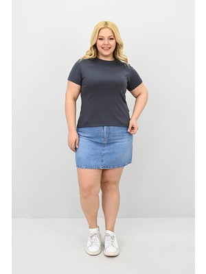 Moda Xlarge Kadın Büyük Beden Kısa Kollu Bisiklet Yaka Basic T-Shirt 1965-25