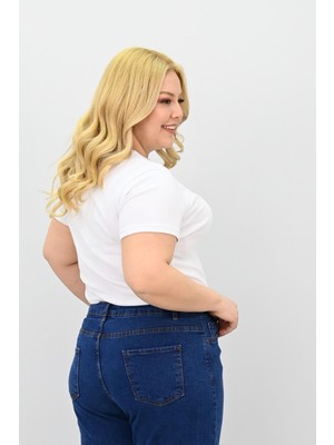 Kadın Büyük Beden Kısa Kollu Bisiklet Yaka Basic T-Shirt 1965-25