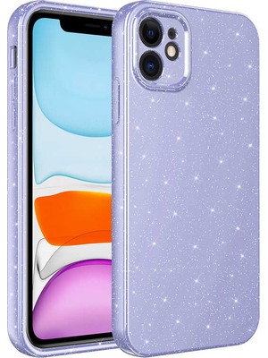 iPhone 11 Kılıf Kamera Korumalı Simli Lüks Vrdr Koton Kapak-Lila