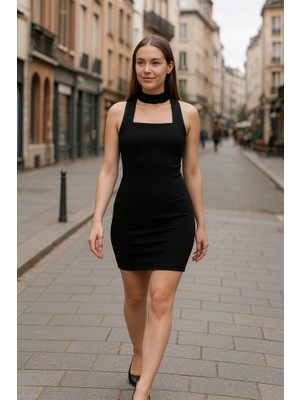 AYDOGANTICARET44 Kadın Kare Yaka Kolsuz Sandy Kumaş Fırsat Ürün Diz Üstü Elbise