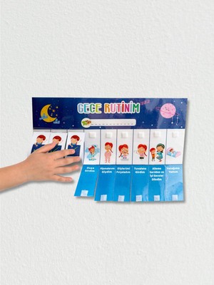 Minipoi Kız Çocuklar İçin Okul Öncesi Sabah&Gece Rutin Panosu Cırt Cırtlı A4 Boyut