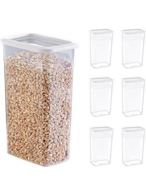 Mcreative 6'lı Set Skali Dikdörtgen Saklama Kabı Beyaz 3500 ml
