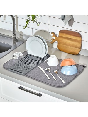 Mcreative Üstü Bulaşıklık Bulaşık Kurutma Matı Süzgeci Katlanır Plastik Sepeti Kurulama Bezi Örtüsü Kurutmalık Katlanabilir Tabaklık Süzgeçleri