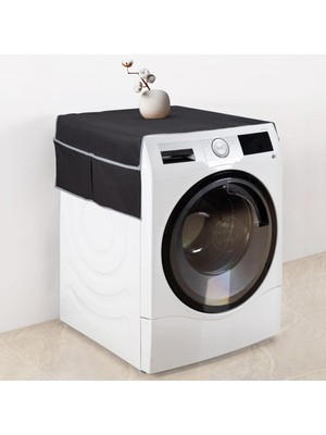 Design Çamaşır Makinesi Koruyucu Örtü 4 Cepli Banyo Düzenleyici Organizer Su Geçirmez Örtü (Siyah)