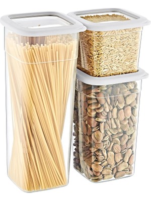 Mcreative 2'li Set Skali Kare Saklama Kabı Beyaz (2'şer Adet 740 Ml, 1440 Ml, 2350 Ml)