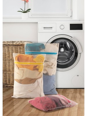 3 Adet Fermuarlı Çamaşır Yıkama Filesi Renkli Fermuarlı