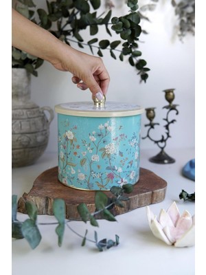 Mcreative Desenli Erzak Saklama Kabı - Metal Saklama Kabı 17,5  cm x 15,5  cm (Botanica Blue)