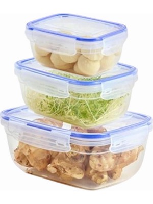 Mcreative & Fresh 3'lü Saklama Kabı Seti (400-800-1400 Ml) - Hava Geçirmez, 4 Kilitli, Silikon Contalı, Modüler ve Yerden Tasarruflu Gıda Saklama Kabı