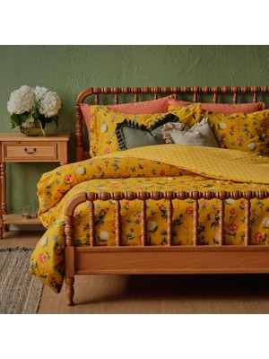 Maıson Nicole Çiçek DESENLI Pamuk Saten Nevresim Takımı, Koyu Sarı, Çift Kişilik (Nevresim: 200 x 220  cm  / 2 Adet Yastık Kılıfı: 50 x 70  cm /çarşaf: 240 x 260  cm )