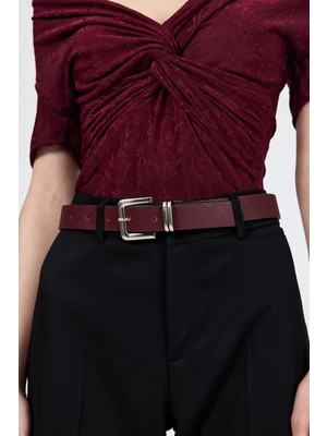 Bordo Gümüş Toka Detaylı Kemer 417