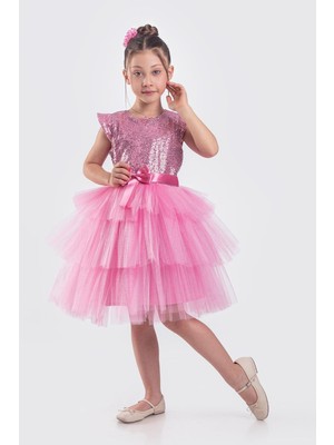 Pul Payet Kız Çocuk Tütü Elbise - Şeker Pembe