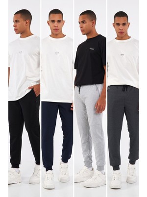 Siyah-Lacivert-Gri-Antrasit Erkek Paçası Lastikli 4'lü Eşofman Altı