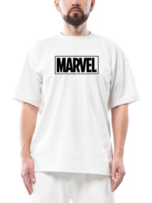 Marvel Logo Oversize Beyaz Tişört