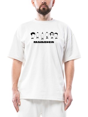 Rammstein Drawing 2 Oversize Beyaz Tişört