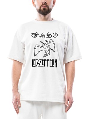 LED Zeppelin Zoso Oversize Beyaz Tişört