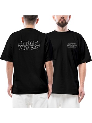 Star Wars Ön Arka Baskılı Siyah Oversize Tişört