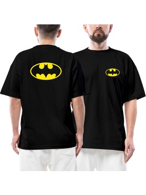 Batman Logo Ön Arka Baskılı Siyah Oversize Tişört