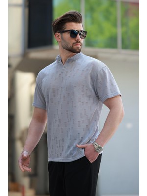 Boyalı Gri  Hakim Yaka Erkek Basic Tişört E7148