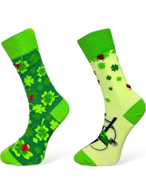 Me-Vo 2'li Unısex Yonca ve Uğur Böceği Tasarımlı Esnek Nem Alabilen Pamuklu Soket Çoraplar