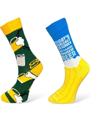 Me-Vo 2'li Unısex Bira Temalı Yazı Işlemeli Esnek Nem Alabilen Pamuklu Soket Çoraplar